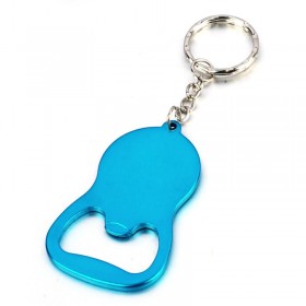 Aluminium alloy bottle opener with keyring.